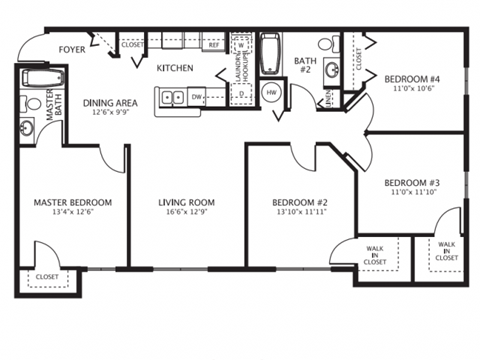 Four Bedroom Floor Plan at Meridian Pointe Affordable Apartments in Tampa FL
